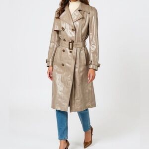 Dana Buchman Double Breasted Linen Trench Coat Women 4 in Gold Finish
